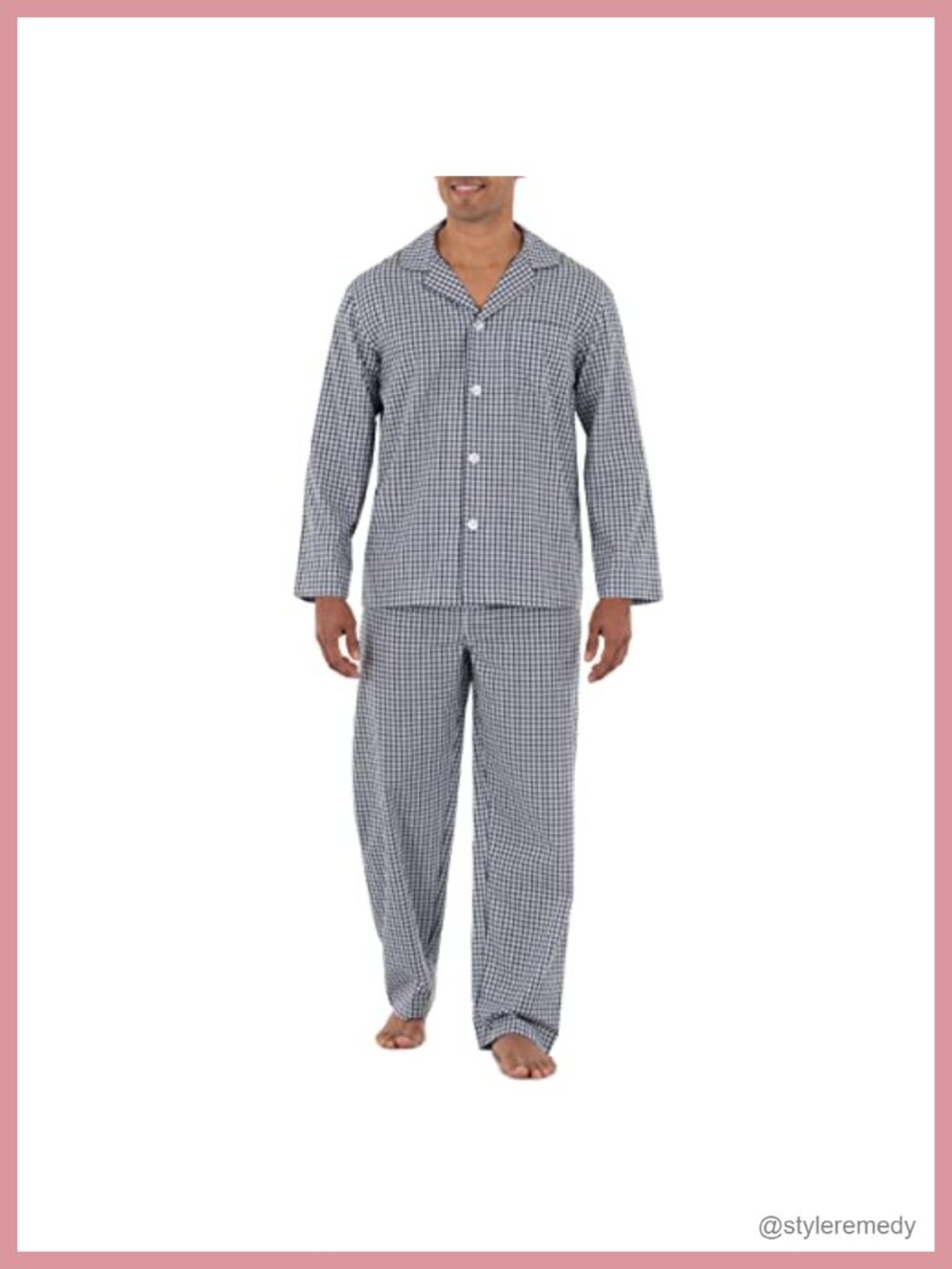 Men's Broadcloth Pajama Set Long Sleeve Button Front Drawcord Pants